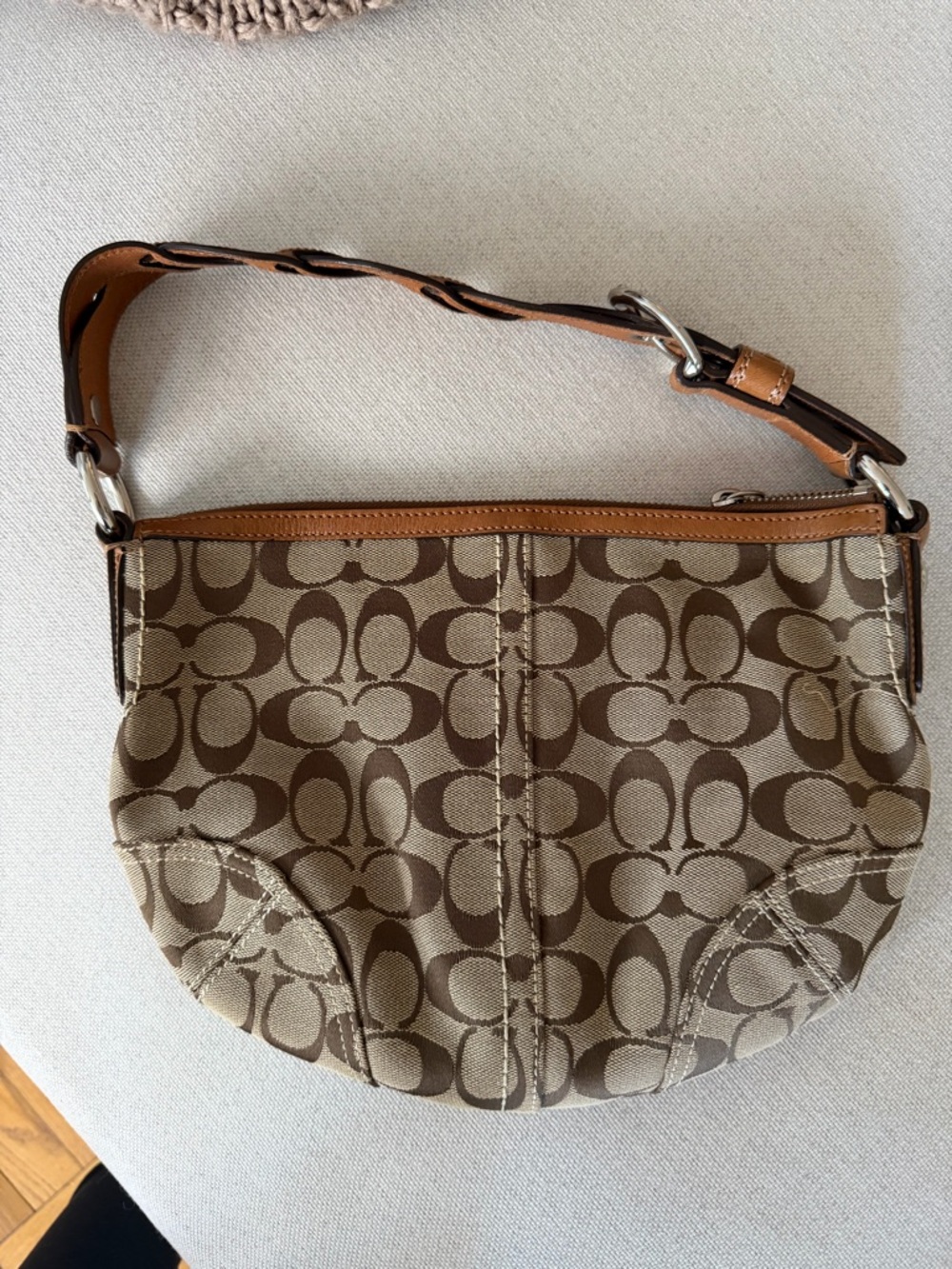 Coach Canvas Shoulder Bag in Khaki and Tan
